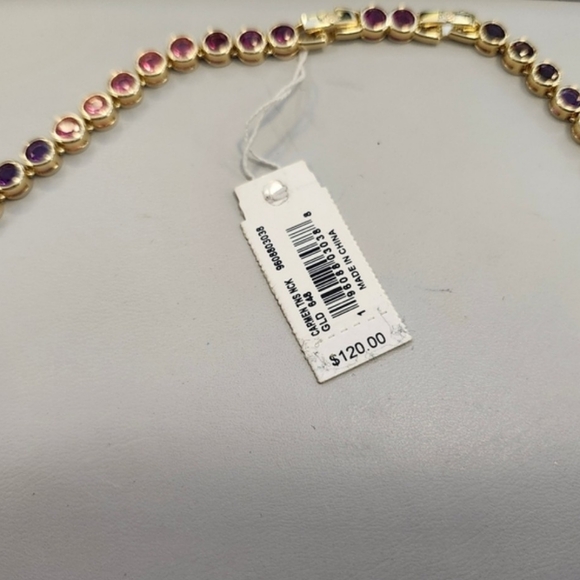 NWT Kendra Scott Gold-Tone Carmen Tennis Necklace Gold - Ruby Mix - Picture 2 of 3